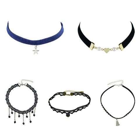 Star Heart Fringed Lace Choker Necklace Set