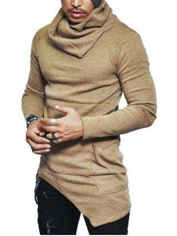 Cowl Neck Pocket Asymmetrical Sweater