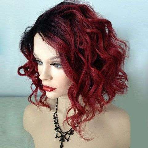 Short Side Bang Ombre Shaggy Wavy Synthetic Wig