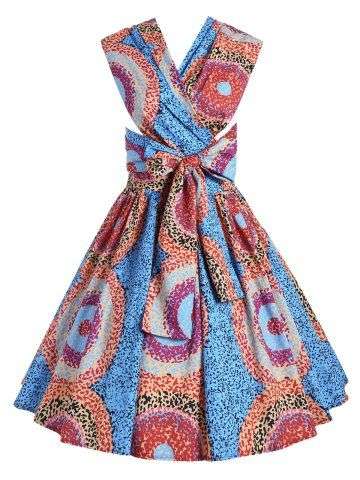 African Print Open Back Flare Dress