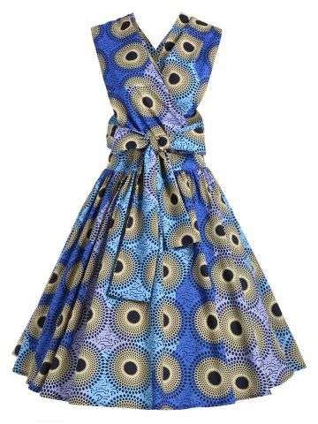 African Print Open Back Flare Dress