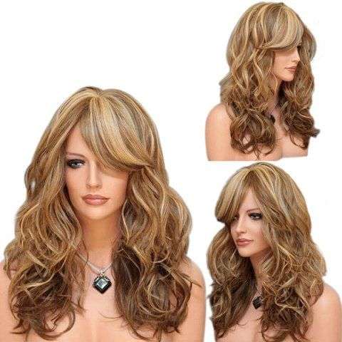 Long Side Bang Layered Shaggy Curly Colormix Synthetic Wig