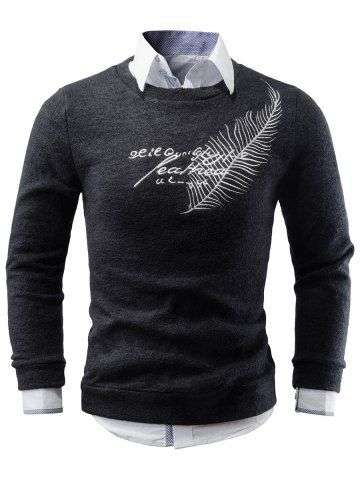 Feather Embroidery Crew Neck Sweater - Large