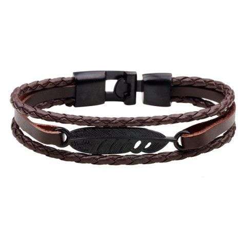 Alloy Feather Bracelet Punk Cowhide Hand Woven Couple Bracelet
