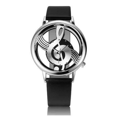 Woman Quartz Analog Hollow Musical Note Style Leather  Fashion Ladies Casual Watch Female