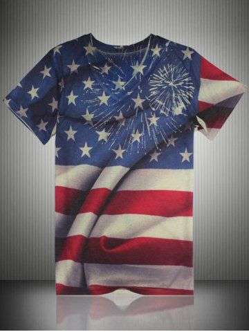 Star Stripe 3D Print V Neck Short Sleeve T Shirt