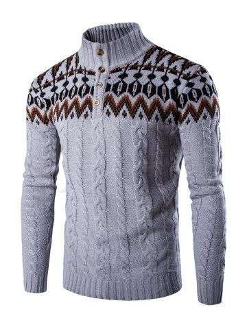 Geometric Design Stand Collar Sweater Coat - XLarge