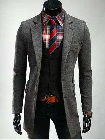 Single Breasted Flap Pocket Design Lapel Coat - 2XLarge
