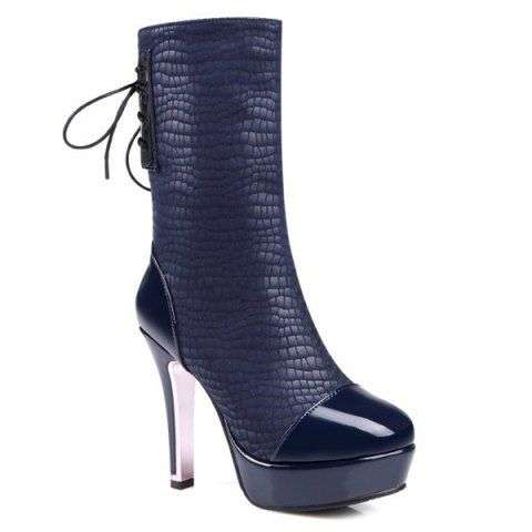 Embossing Tie Up Short Boots - Euro size 39, SA size 6.5 (In stock)