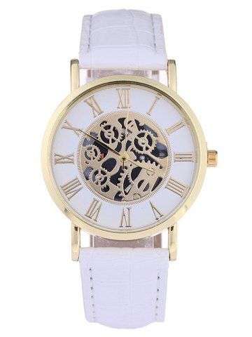 Faux Leather Gear Skeleton Watch