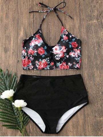 High Waisted Tiny Floral Halter Bikini Set