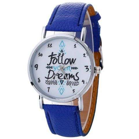 Faux Leather Strap Follow Your Dreams Pattern Watch