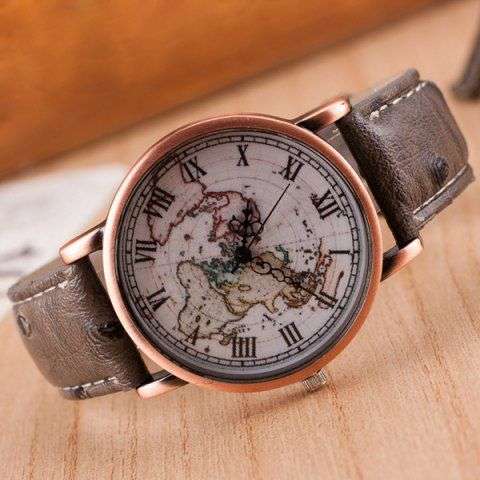 World Map Roman Numerals Quartz Watch