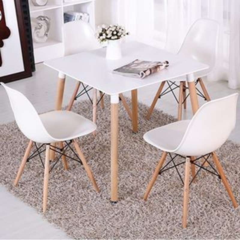 5-Piece Dining Set  Square Table with 4 Chairs (White)