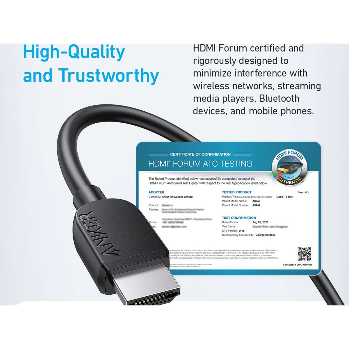 Anker HDMI to HDMI 8K@60Hz Cable - 1.8m Black