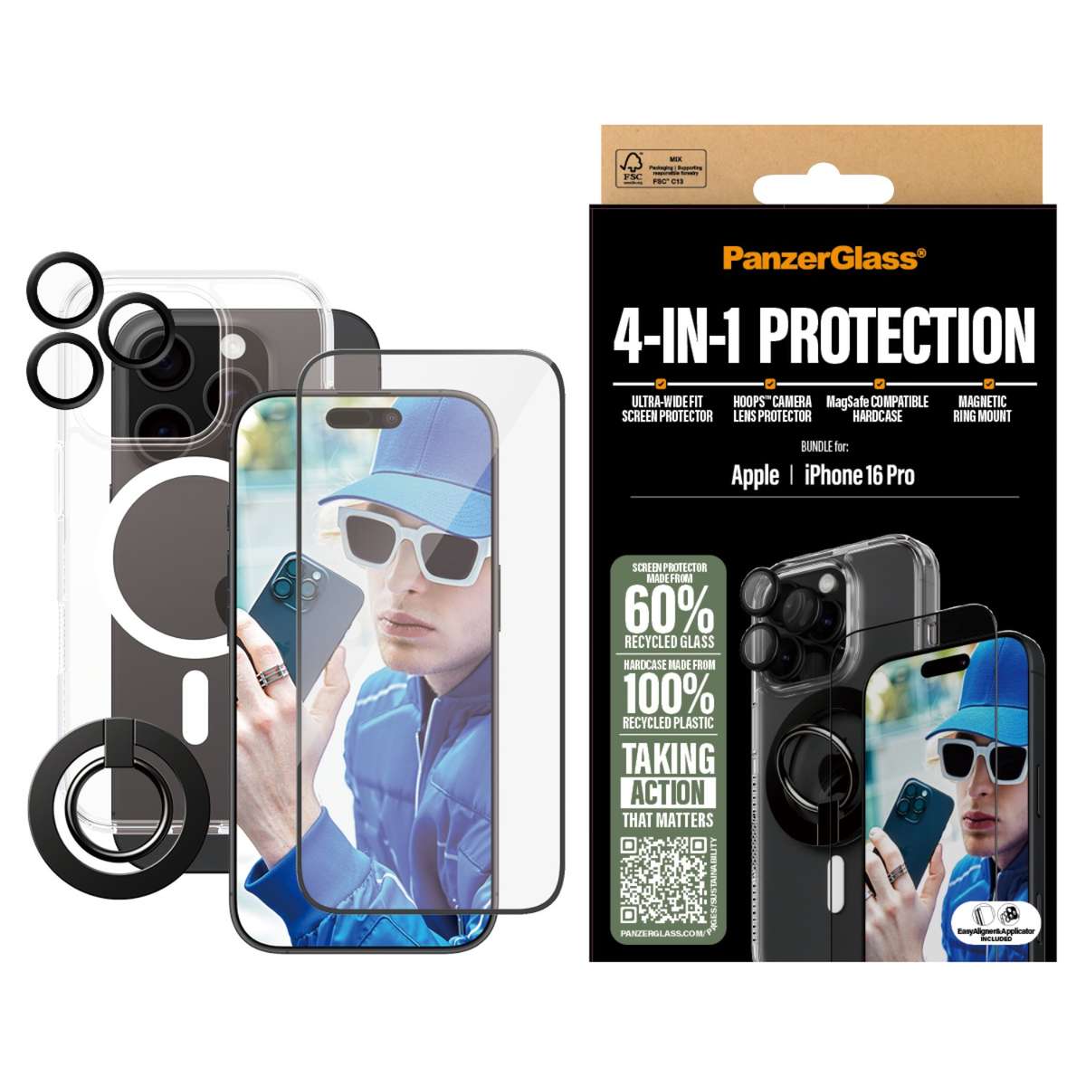 Apple iPhone 16 Pro PanzerGlass Bundle  Cover + Screen Protector + Camera Protector