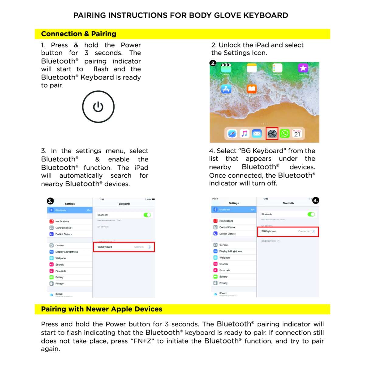 Apple Ipad 10.2" 2019 2020 2021 Body Glove Bluetooth Keyboard