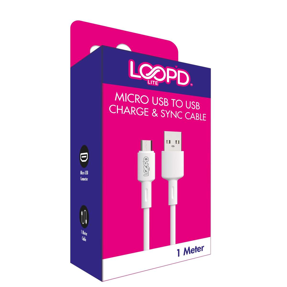 Loopd LITE 12W USB A To Micro USB Cable - 1m White