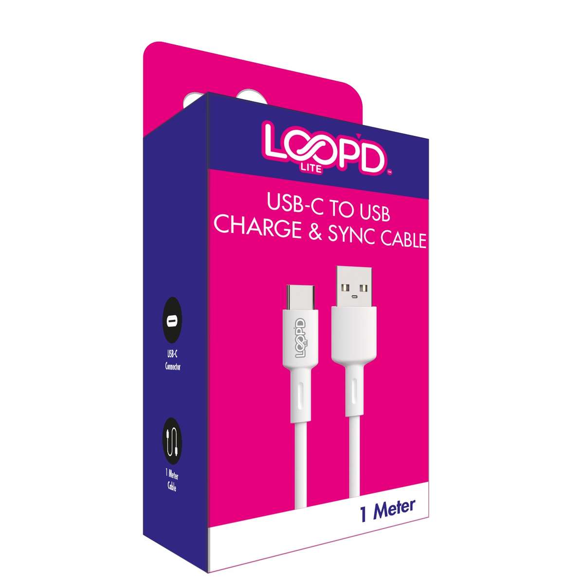 LOOPD LITE USB A To USB Type-C 1 Meter Charging Cable White