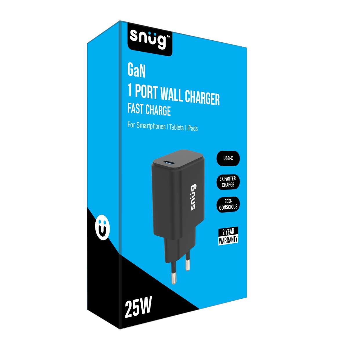 25W Snug PD GaN Wall Charger  1-Port Black