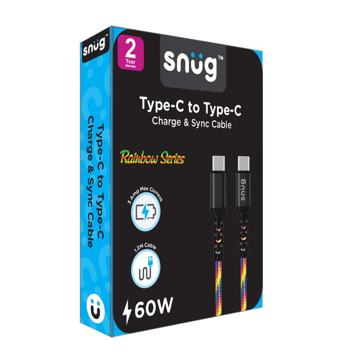 Snug 60W Type C To Type C Cable 1.2m Rainbow