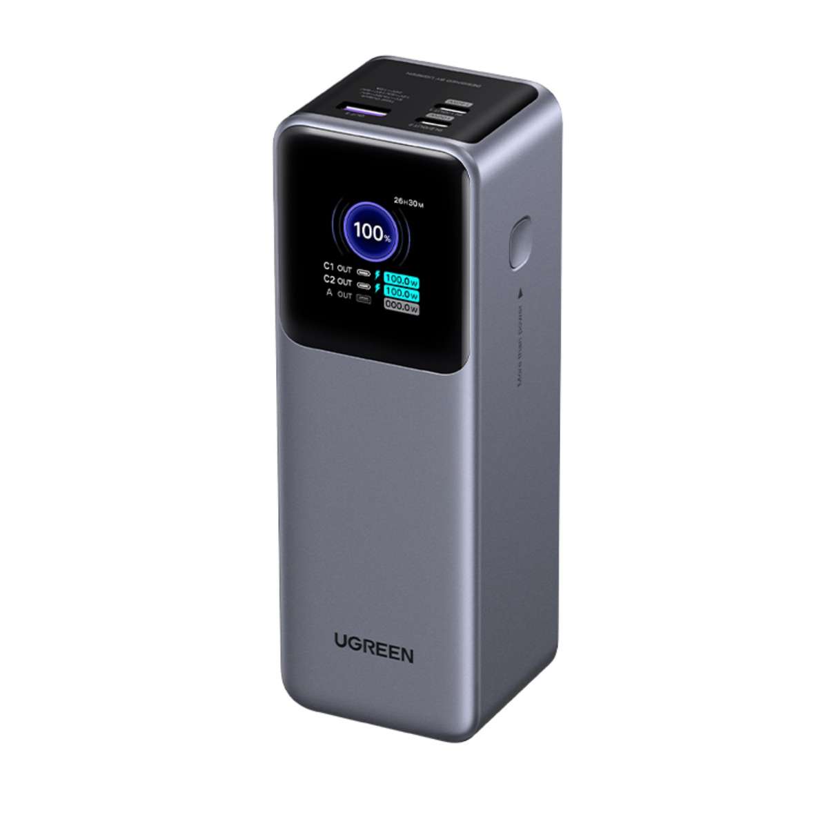 UGREEN 25000mAh 200W PD Power Bank with TFT Smart Display - Grey