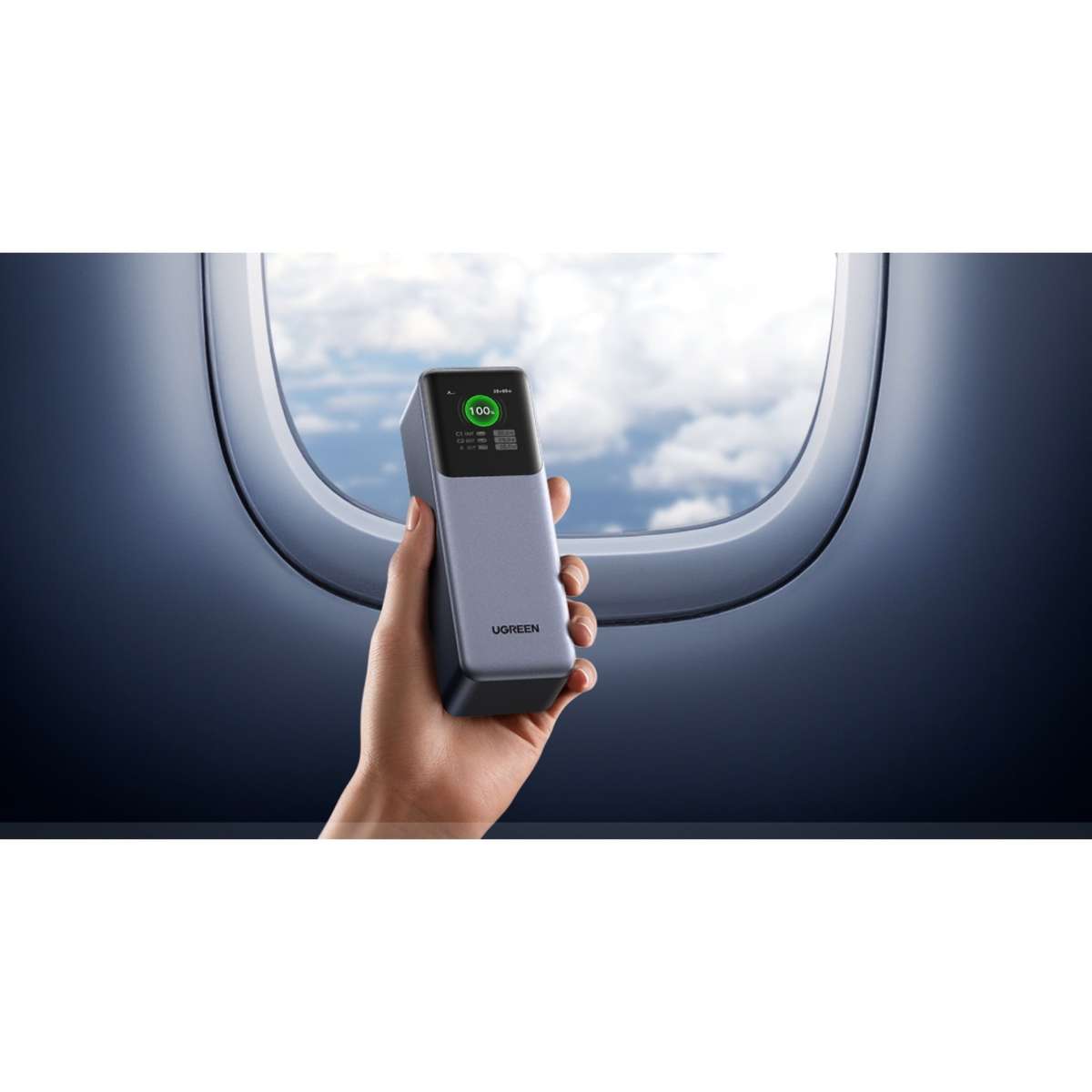 UGREEN 25000mAh 200W PD Power Bank with TFT Smart Display - Grey