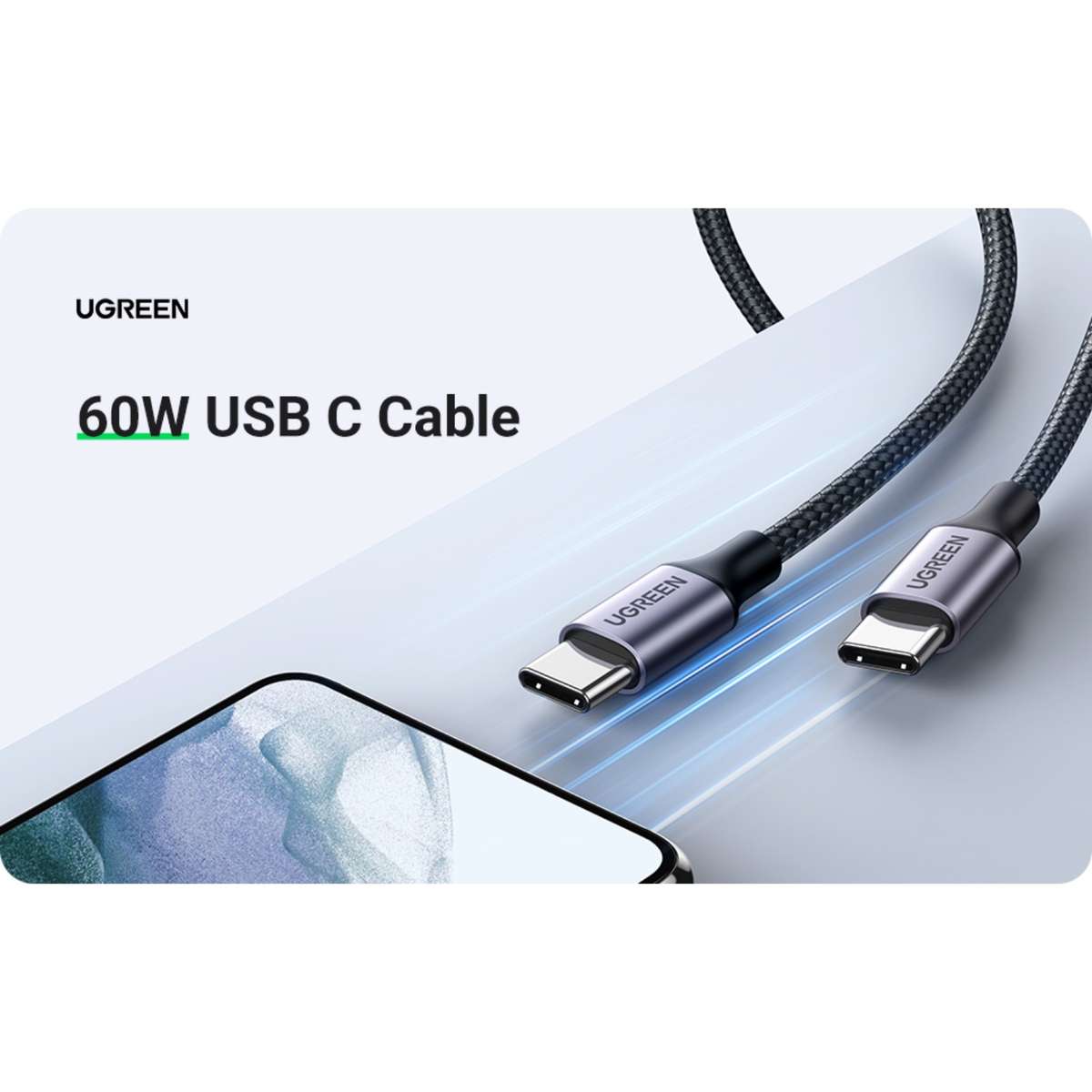 UGREEN 60W Type C To Type C Cable - 2m Black
