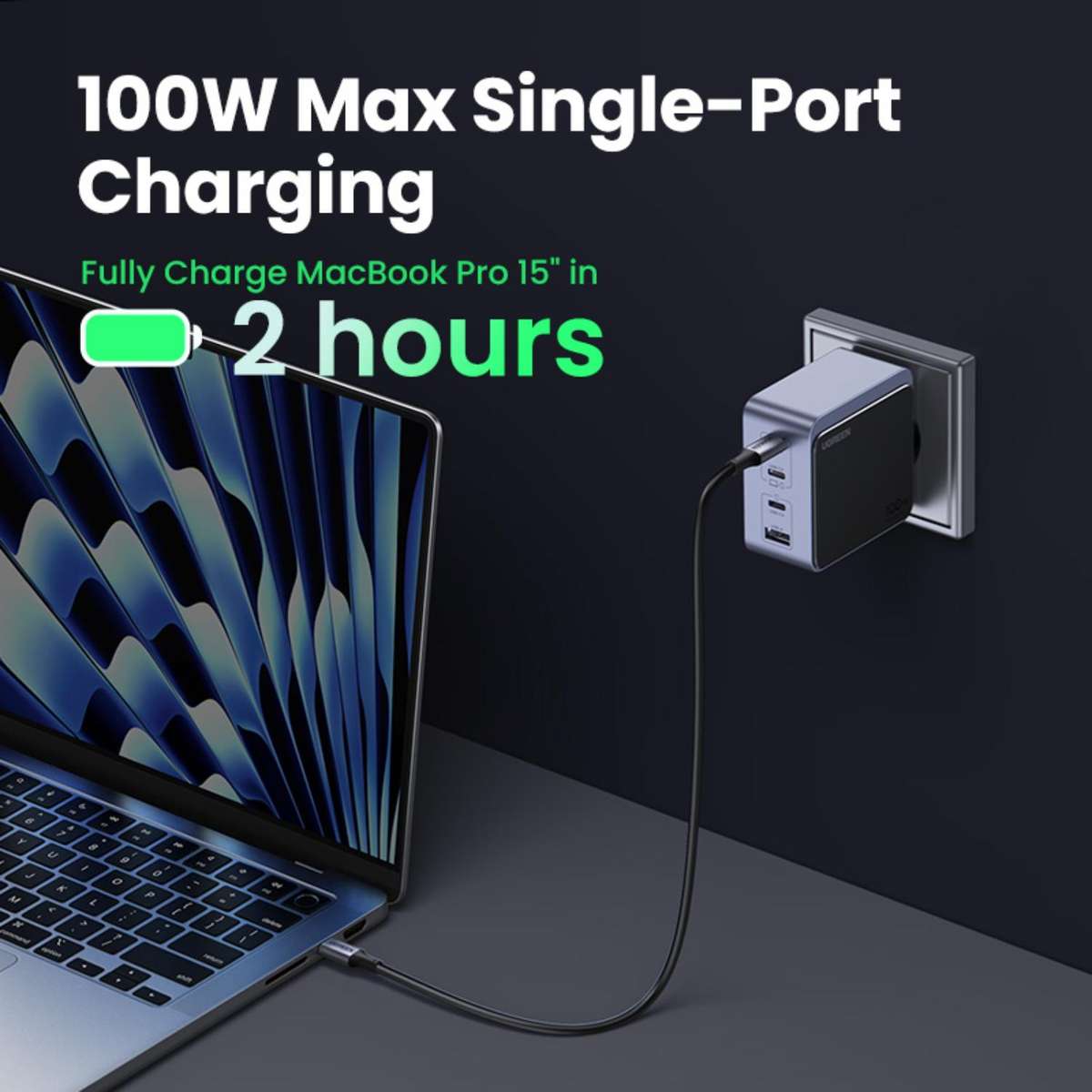 UGREEN Nexode 100W GaN PD Fast Wall Charger - 4 Port - Grey & Black