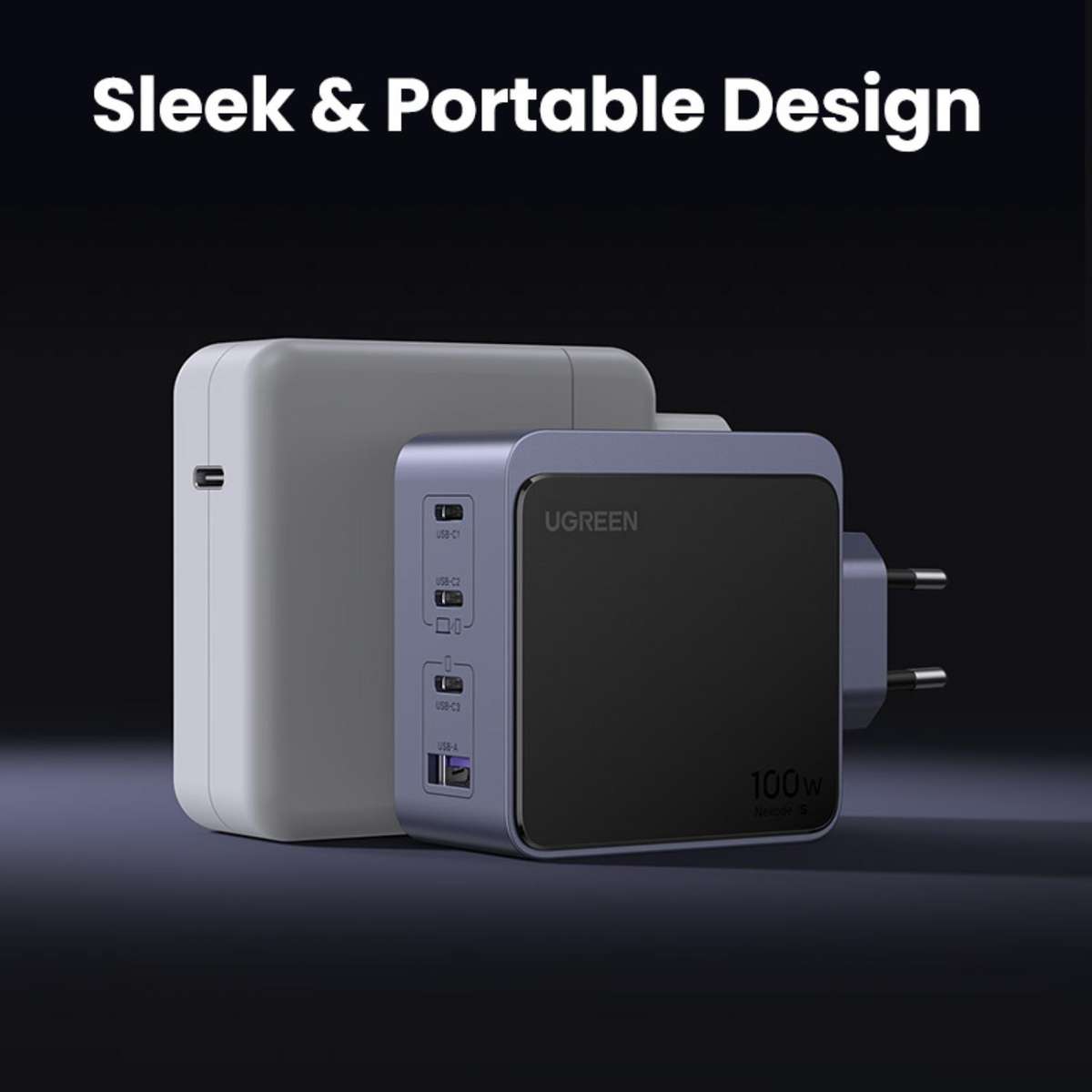 UGREEN Nexode 100W GaN PD Fast Wall Charger - 4 Port - Grey & Black