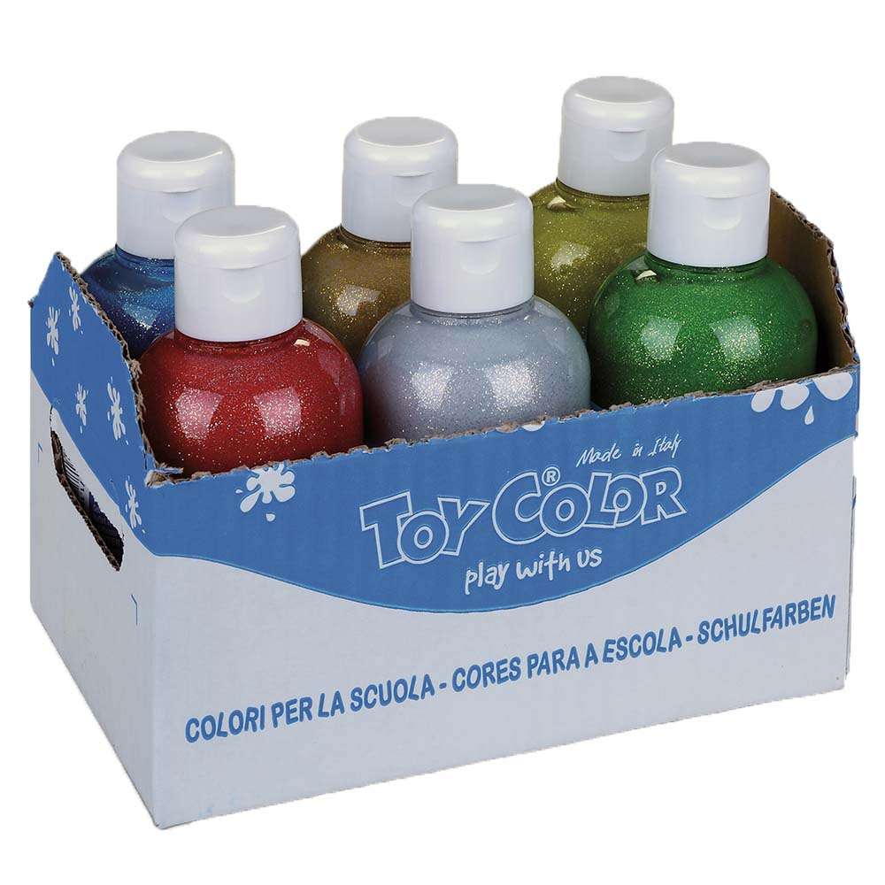 Toy Color - Superwashable Magic Glitter Glue Tempera for Kids - Bulk Pack 6 x 250ml