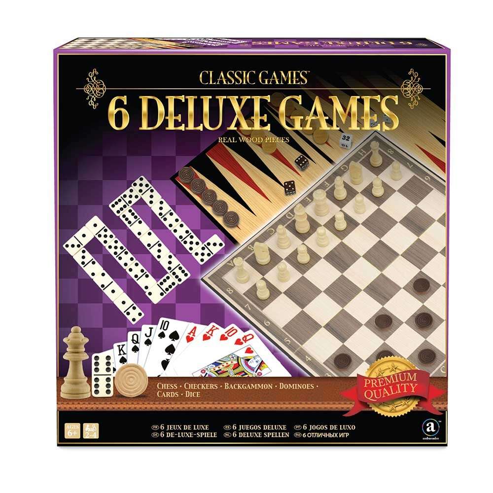 Ambassador - Classic Games - 6-in-1 Deluxe Wooden Games Set