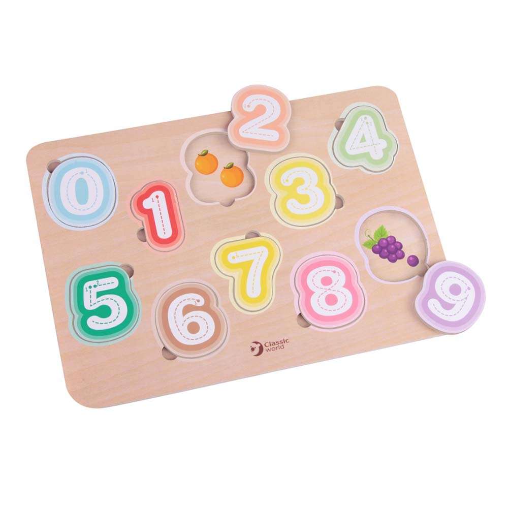 Classic World - Numbers & Fruit - Counting & Tracing Wooden Puzzle - 10pcs