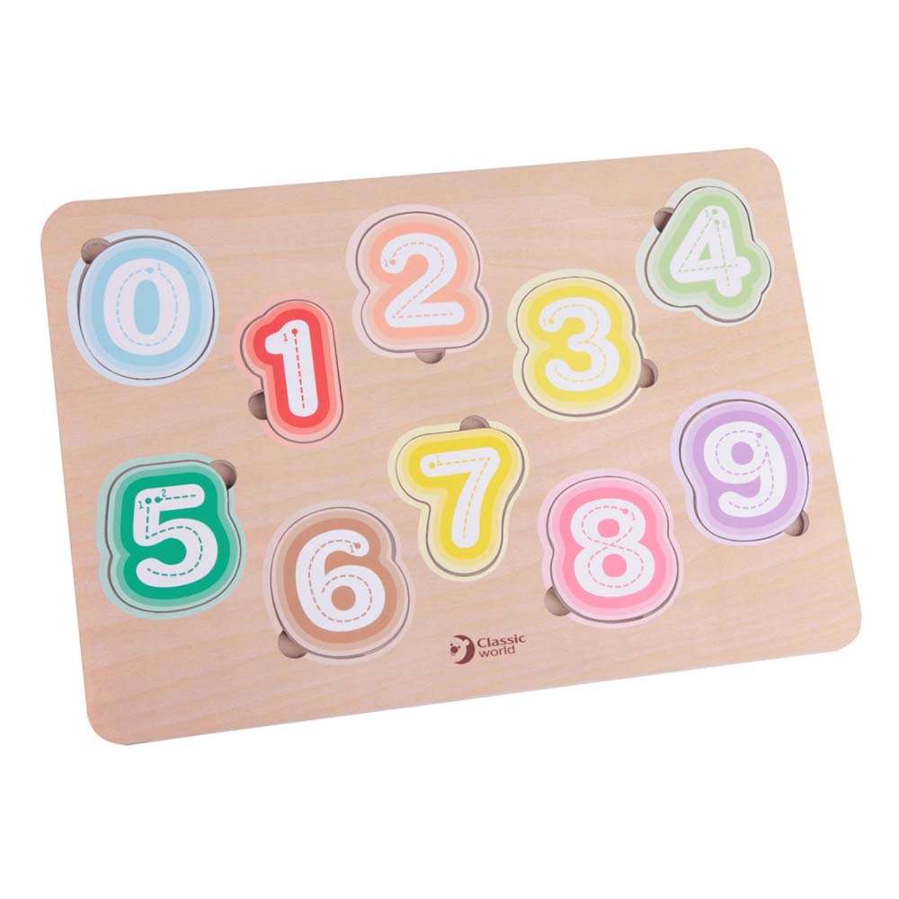 Classic World - Numbers & Fruit - Counting & Tracing Wooden Puzzle - 10pcs