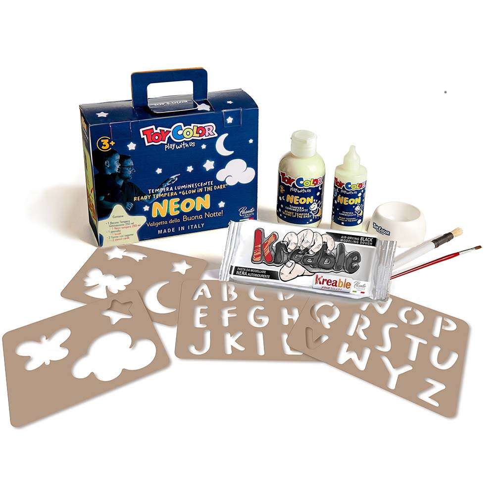 Toy Color - The Goodnight Set - Glow-in-the-Dark Art Kit - Neon Tempera + Clay - 10pcs