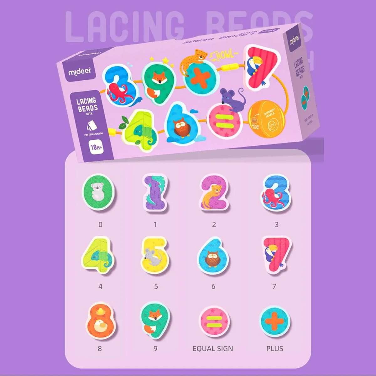 Mideer - Lacing Beads Numbers & Animals - Threading Activity for Kids