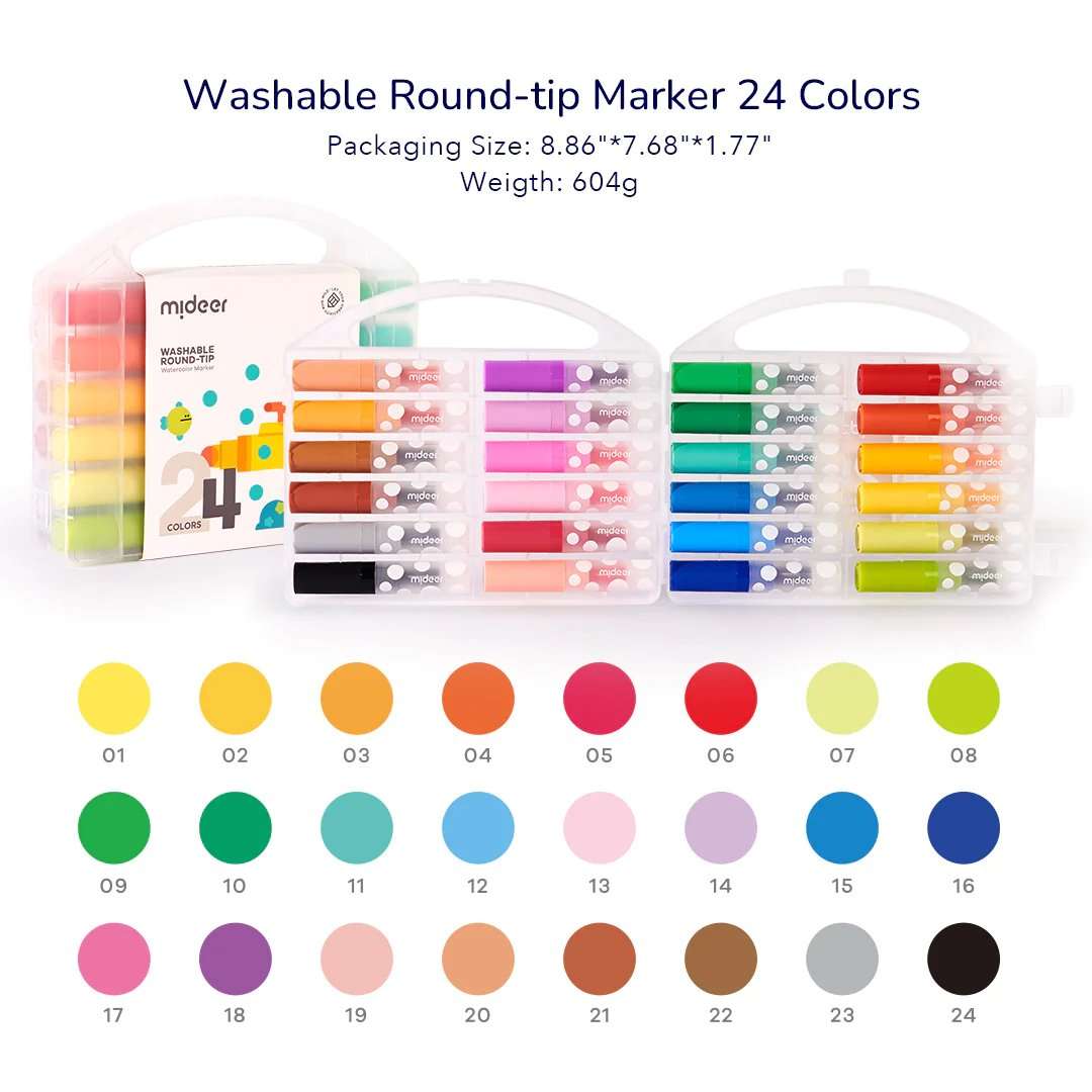 Mideer - Round-tip Washable Marker - 24 Colours