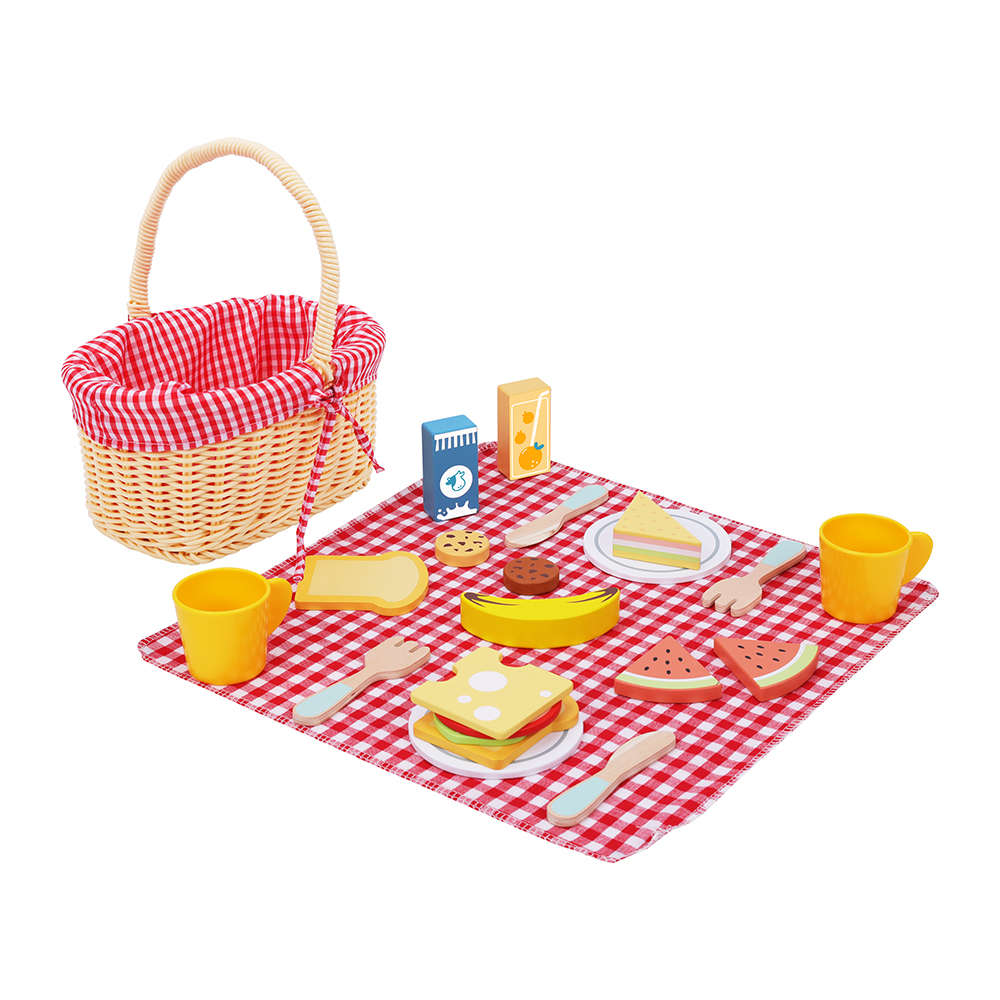 TookyToy - Pretend Play Wooden Picnic Basket Toy Set