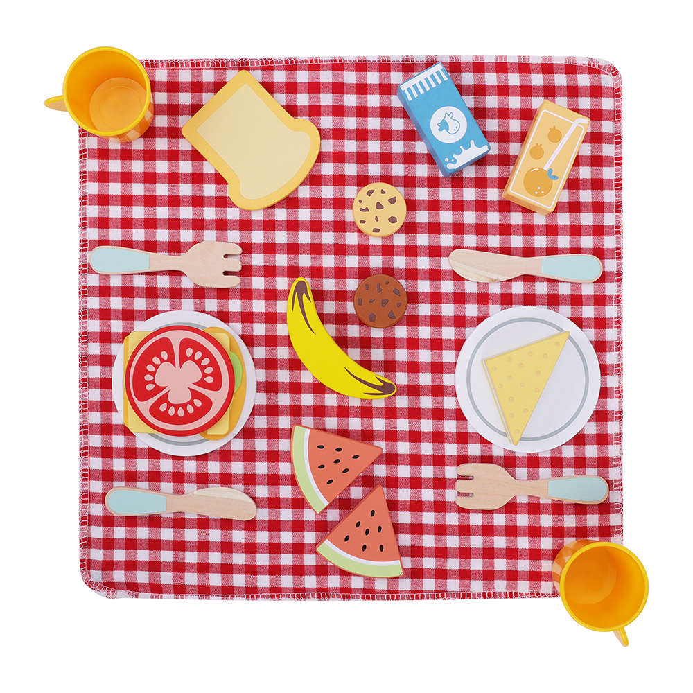 TookyToy - Pretend Play Wooden Picnic Basket Toy Set