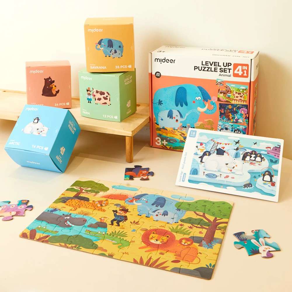 Mideer - Level Up Puzzles Set - 4-in-1 - Animals