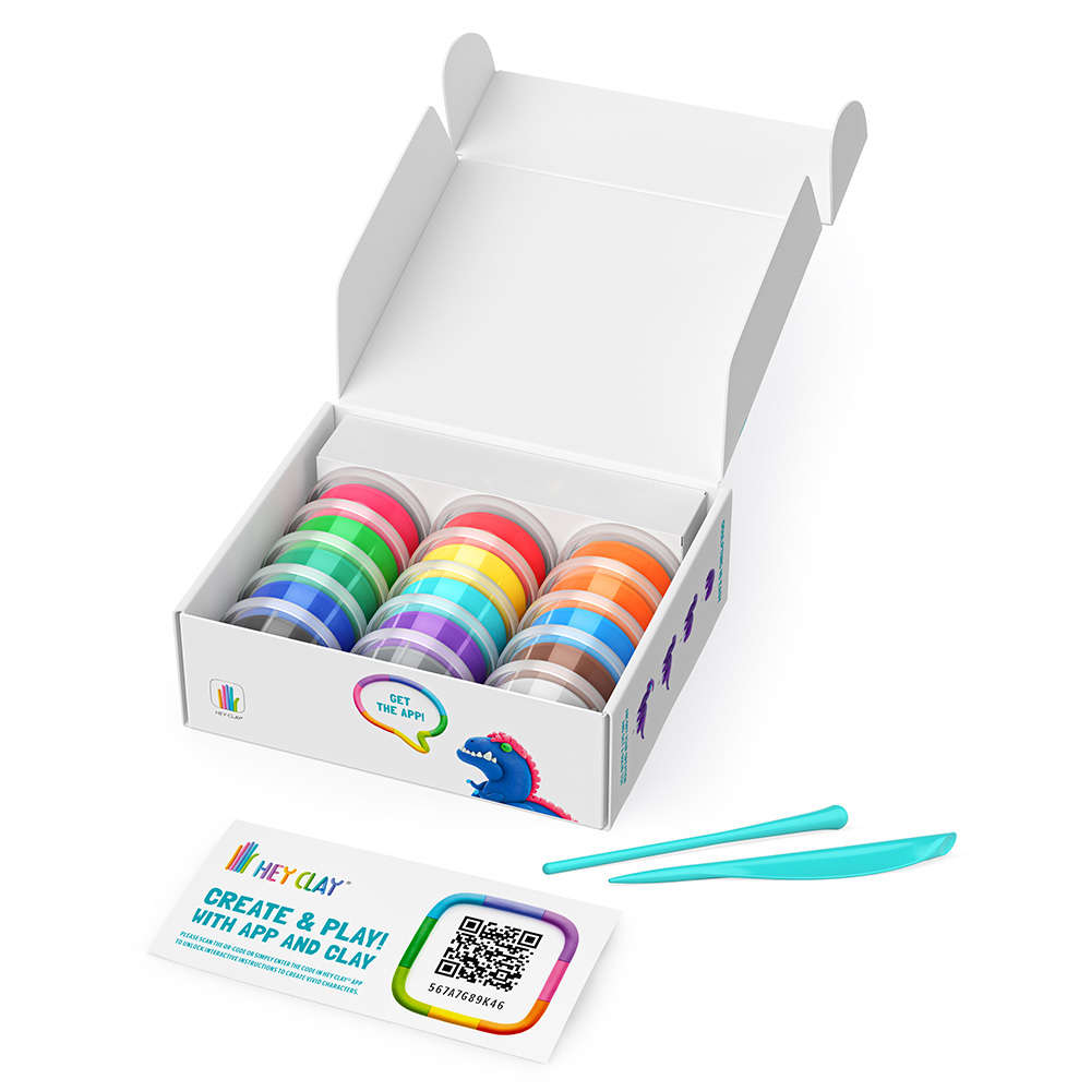 Hey Clay - Modelling Air-Dry Clay with Fun Interactive App - Mega Dinos, 15 cans