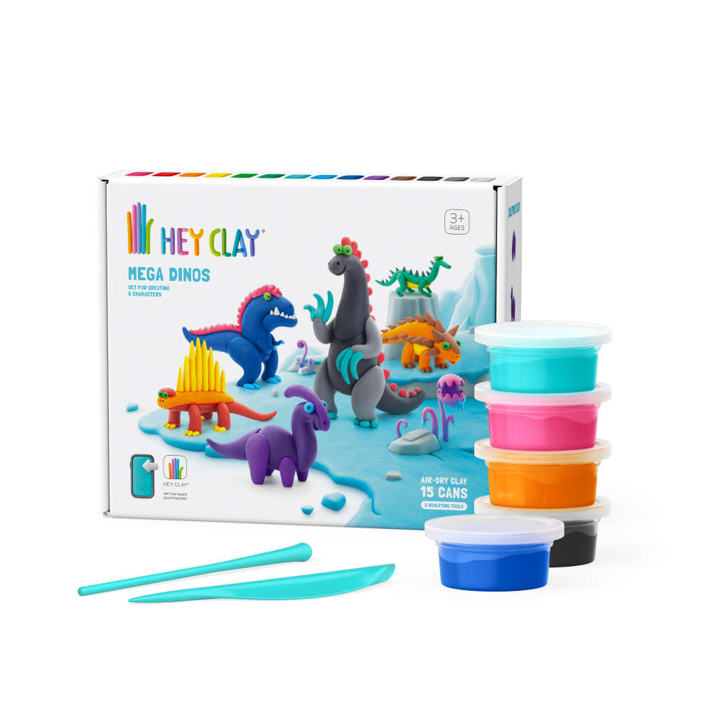 Hey Clay - Modelling Air-Dry Clay with Fun Interactive App - Mega Dinos, 15 cans