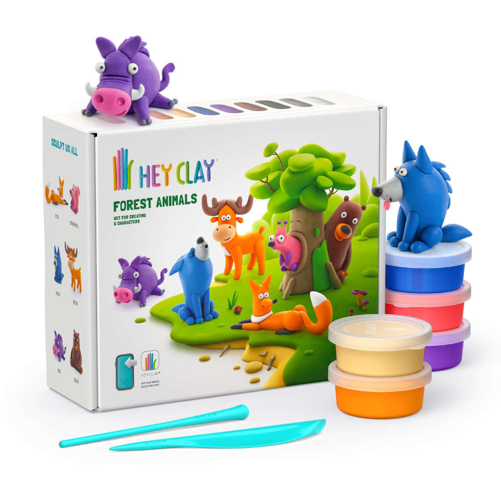 Hey Clay - Modelling Air-Dry Clay with Fun Interactive App - Forest Animals, 15 cans