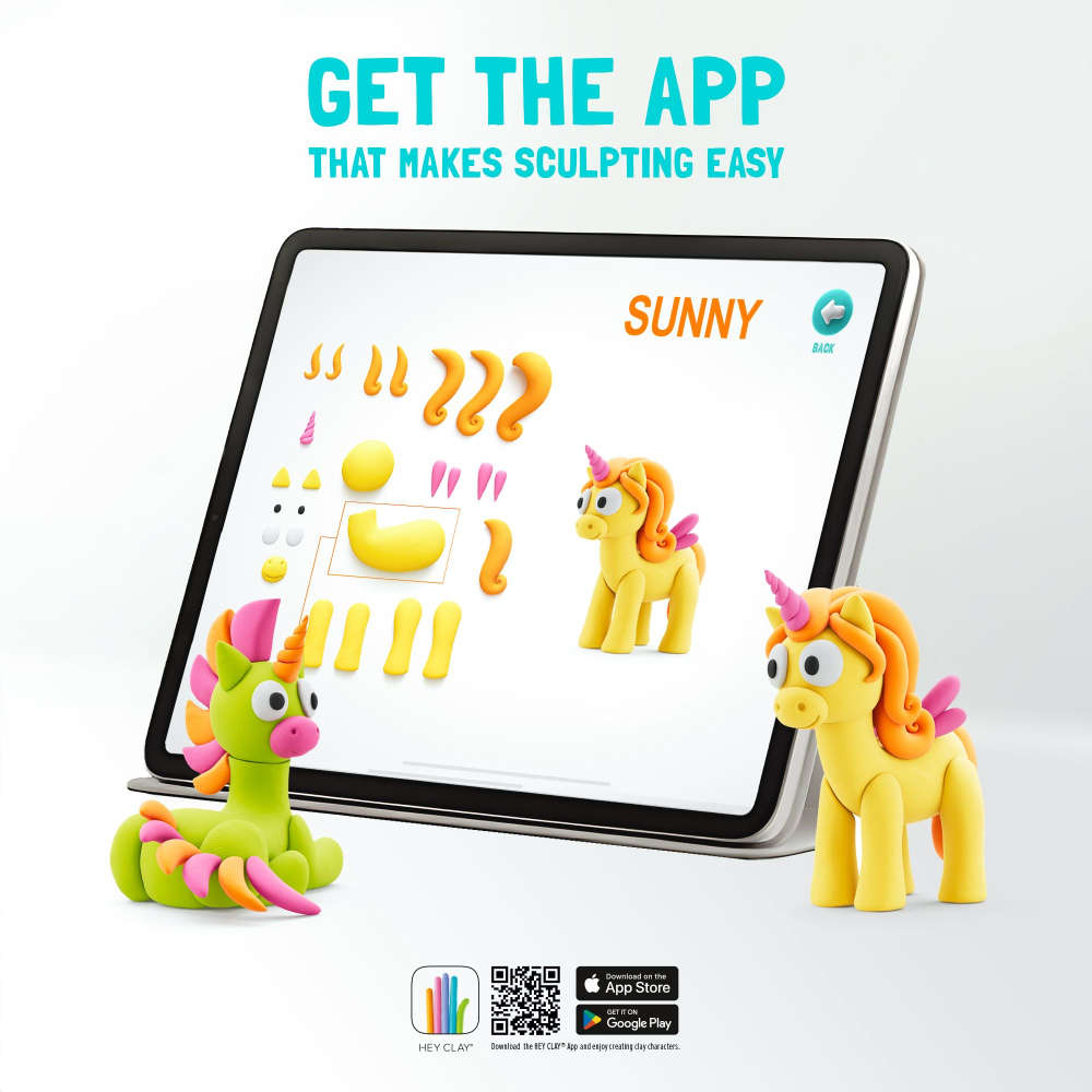 Hey Clay - Modelling Air-Dry Clay with Fun Interactive App - Rainbow Unicorns, 15 cans