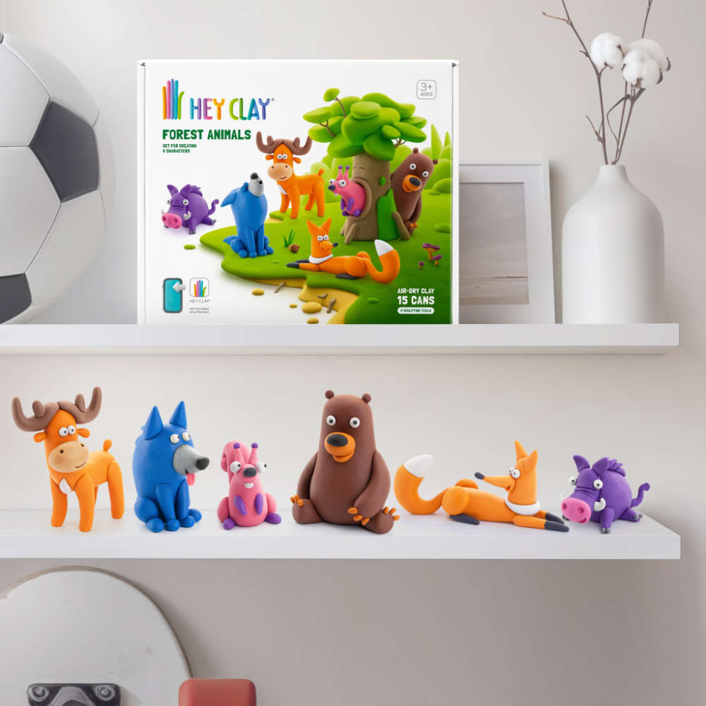 Hey Clay - Modelling Air-Dry Clay with Fun Interactive App - Forest Animals, 15 cans