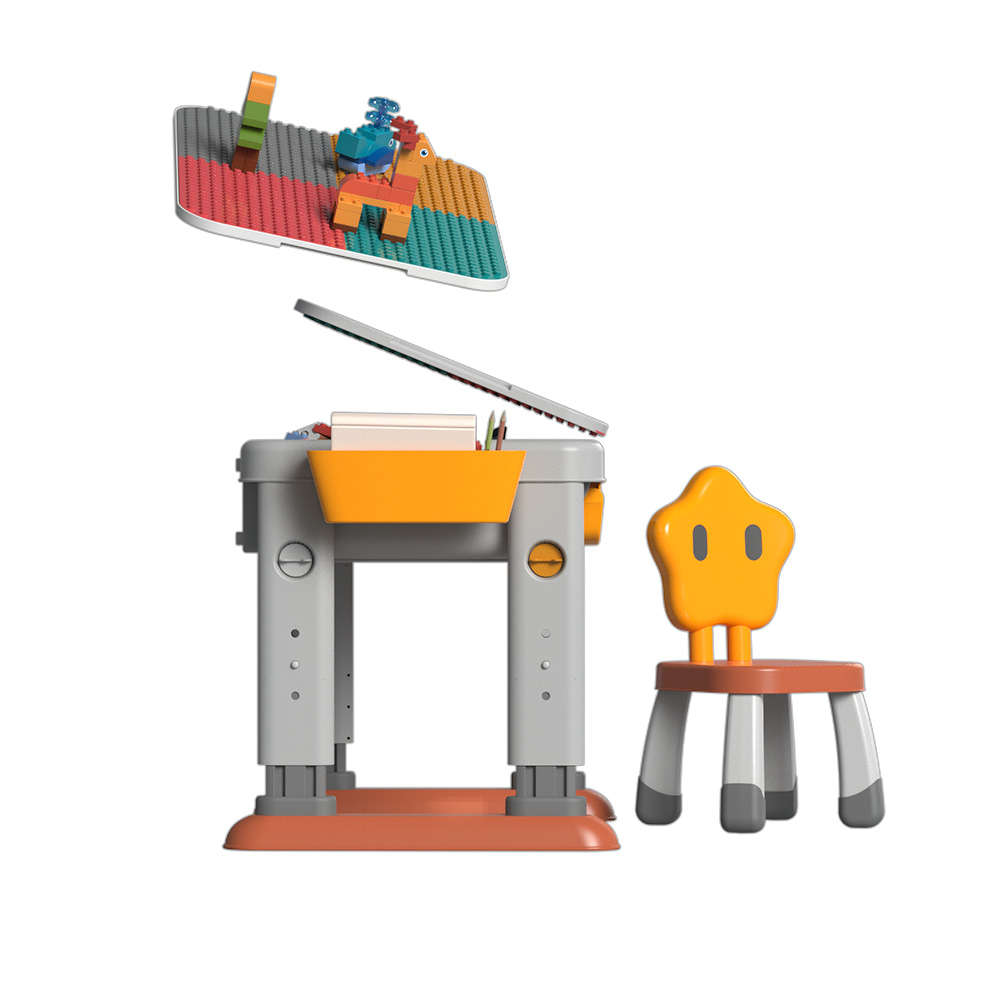 Feelo - 3-in-1 Multi-Functional Building Block Table & Chair (Adjustable) - 55 Pieces