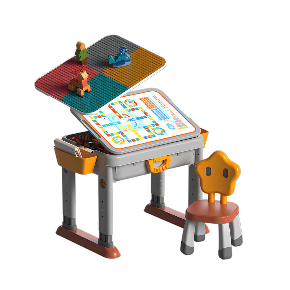 Feelo - 3-in-1 Multi-Functional Building Block Table & Chair (Adjustable) - 55 Pieces