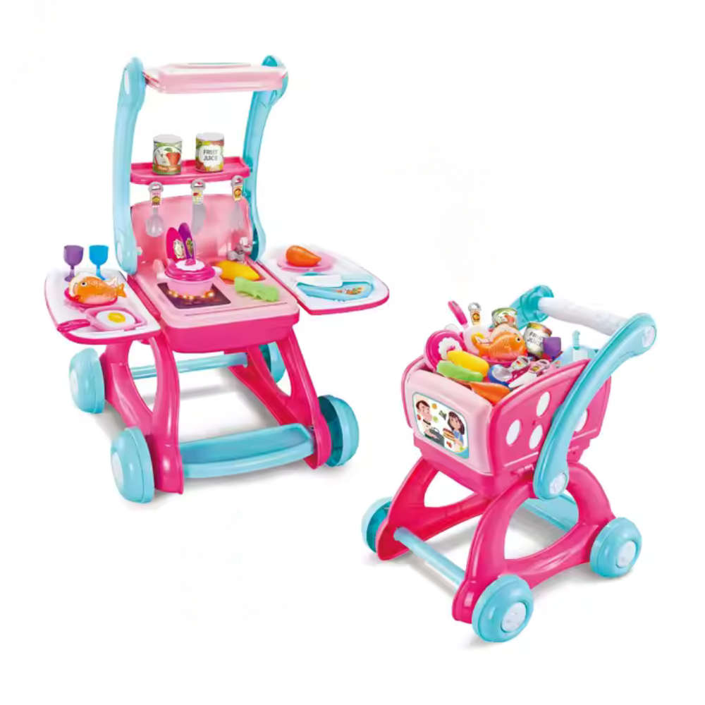 Cogo - 2-in-1 Pretend Play Kitchen & Shopping Cart with Light & Sound