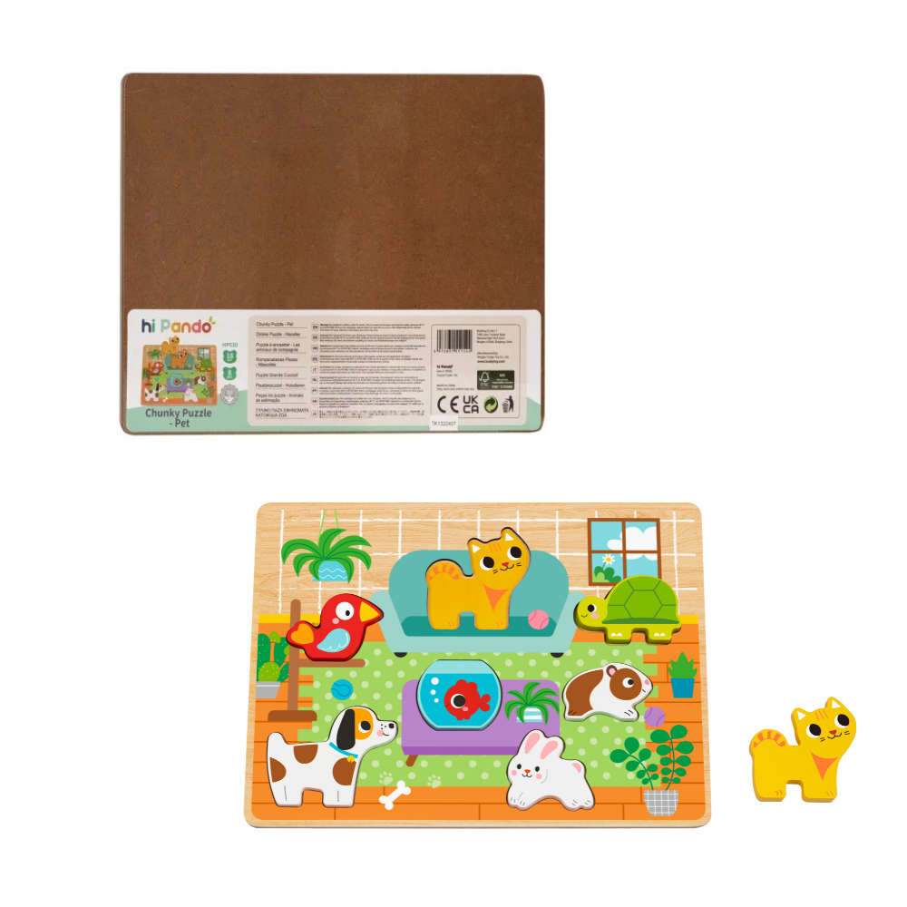 hi Pando - Chunky Wooden Puzzle - Pets - 8pcs