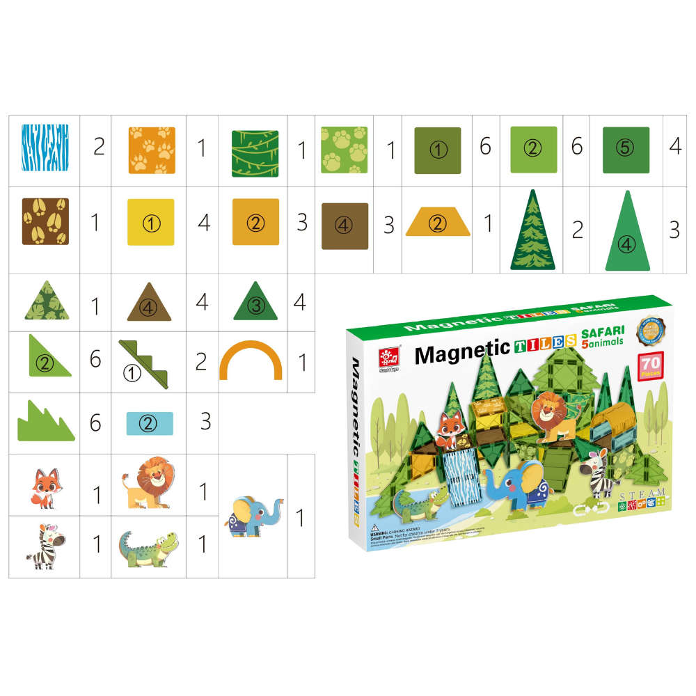 Magnetic Tiles - Wild Animals Set - 70 Pieces